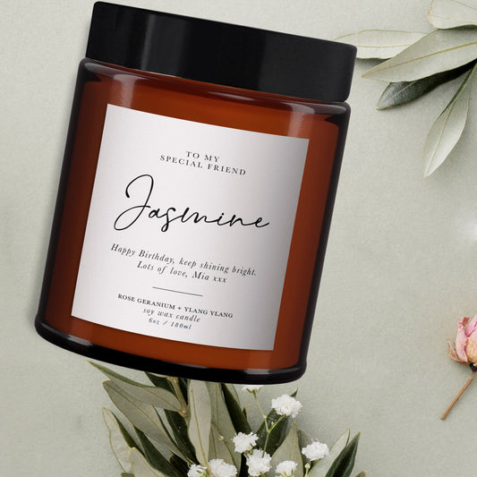 Personalised Name Aromatherapy Candle, Pure essential oils, Soy wax, All Natural, Keepsake Gift, Birthday Gift for Her, Gift for Friend