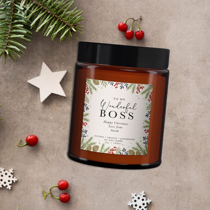 Wonderful Boss Personalised Christmas Candle Gift, Personalised Aromatherapy Candle, Christmas Present for boss, Christmas candle gift