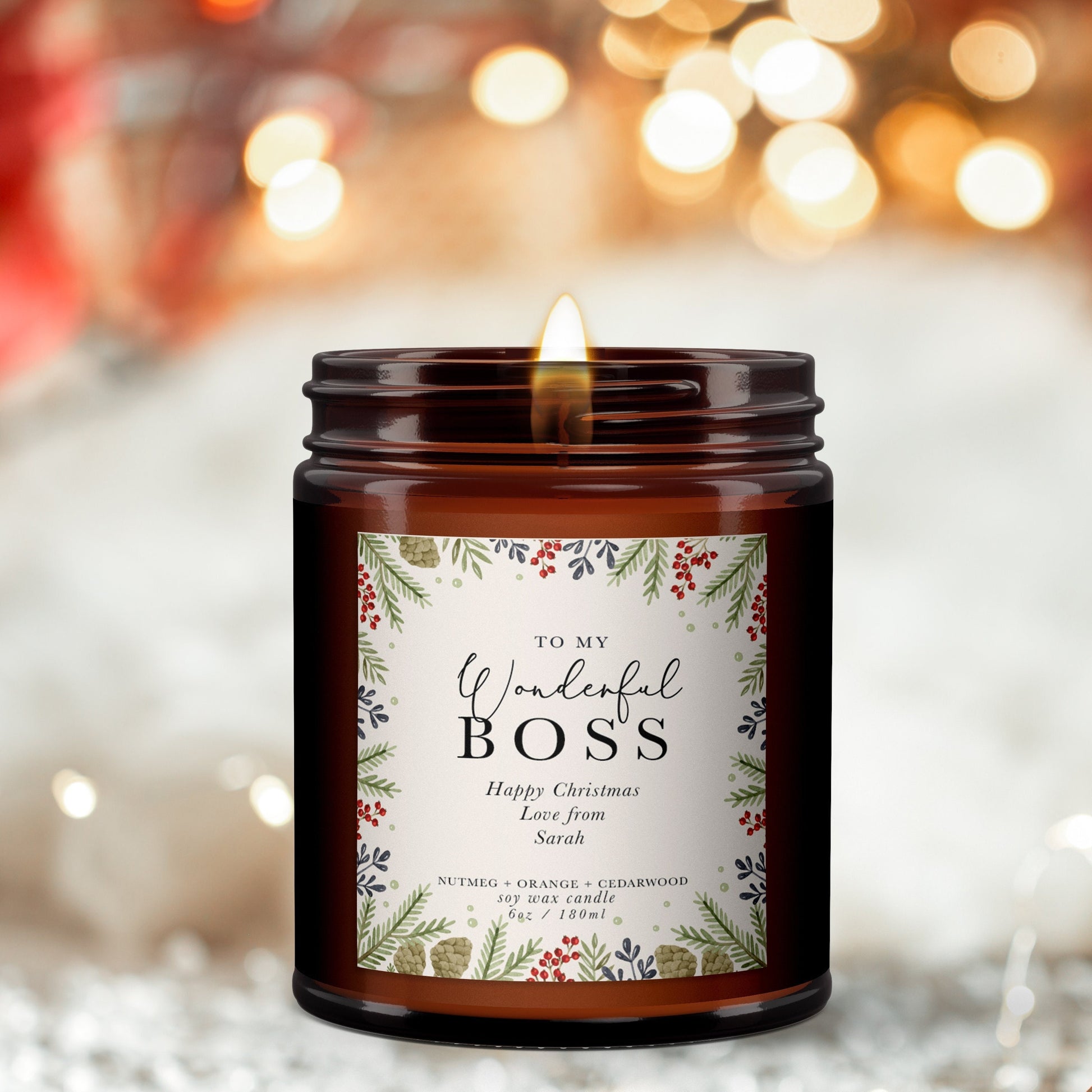 Wonderful Boss Personalised Christmas Candle Gift, Personalised Aromatherapy Candle, Christmas Present for boss, Christmas candle gift