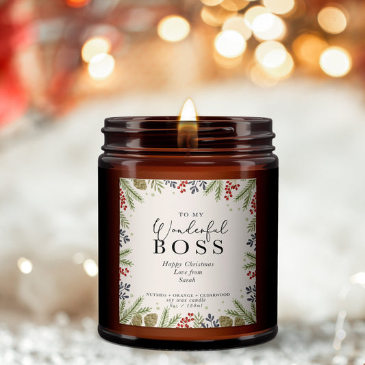 Wonderful Boss Personalised Christmas Candle Gift, Personalised Aromatherapy Candle, Christmas Present for boss, Christmas candle gift