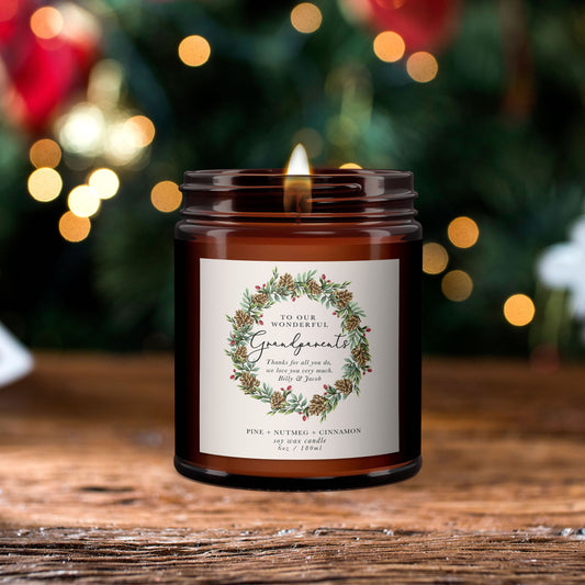 Wonderful Grandparents Christmas Candle Gift, Personalised Aromatherapy Candle, Christmas Present for Grandparents, Christmas candle gift