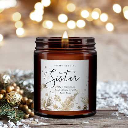 Special Sister Christmas Candle Gift, Personalised Aromatherapy Candle, Christmas Present for Sister, Christmas candle gift