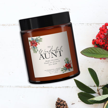Wonderful Aunt Personalised Christmas Candle, Gift for Aunt, Auntie Christmas Gift, Pure essential oil soy wax candle, Christmas candle
