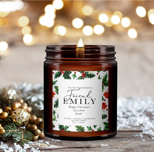 Wonderful Friend Personalised Christmas Candle Gift, Personalised Aromatherapy Candle, Christmas Present for friend, Christmas candle gift