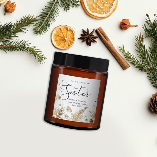 Special Sister Christmas Candle Gift, Personalised Aromatherapy Candle, Christmas Present for Sister, Christmas candle gift