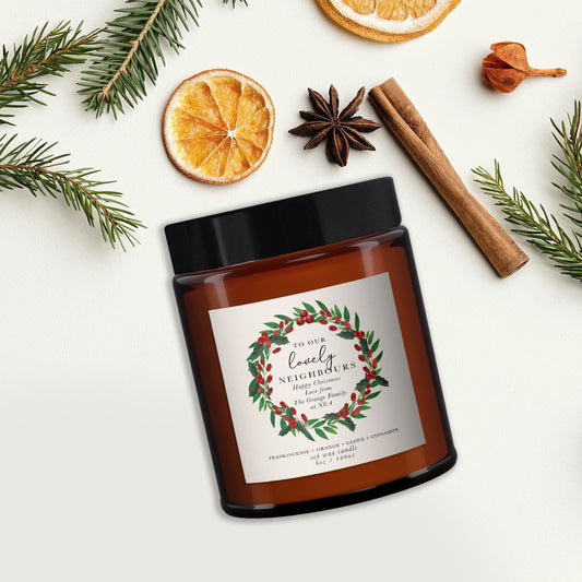 Lovely Neighbours Personalised Christmas Candle Gift,Aromatherapy Candle,Christmas Present for neighbours,Christmas candle gift