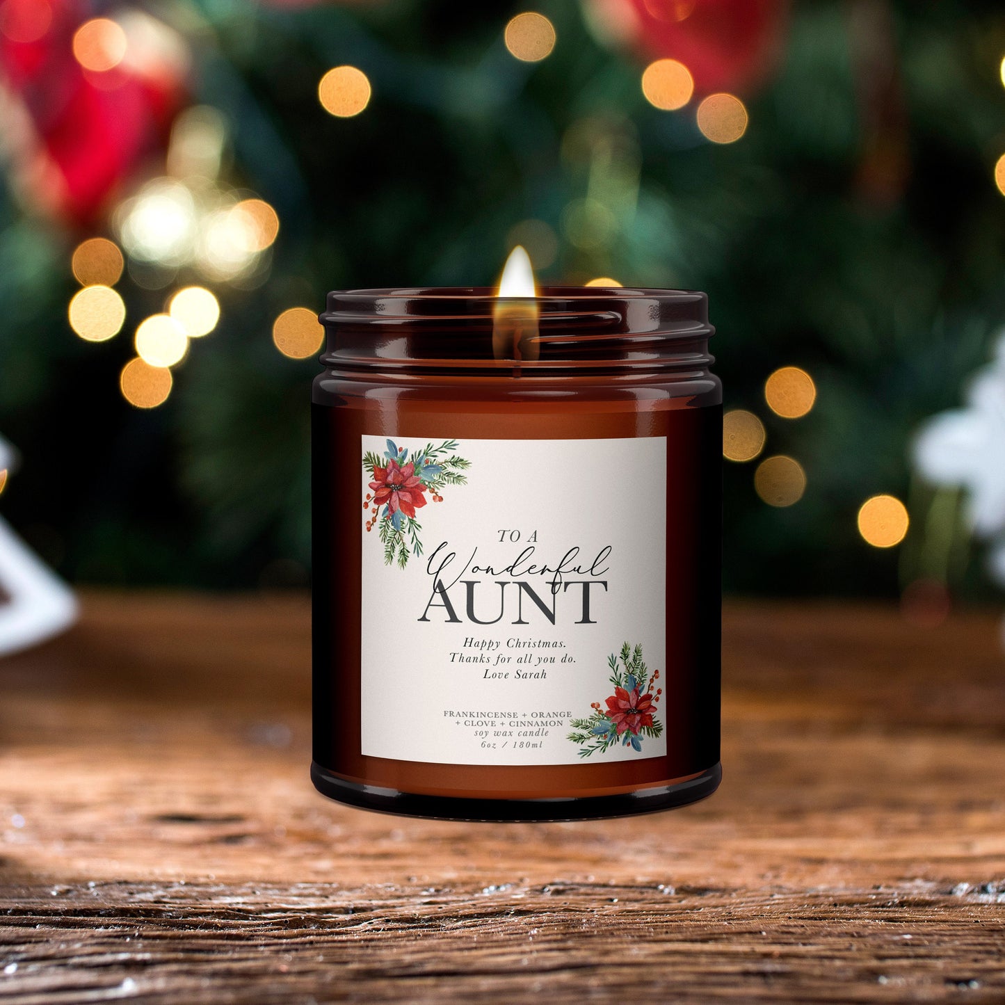 Wonderful Aunt Personalised Christmas Candle, Gift for Aunt, Auntie Christmas Gift, Pure essential oil soy wax candle, Christmas candle
