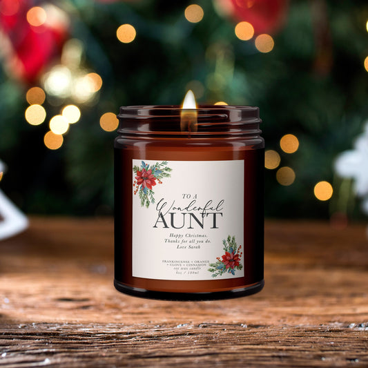 Wonderful Aunt Personalised Christmas Candle, Gift for Aunt, Auntie Christmas Gift, Pure essential oil soy wax candle, Christmas candle