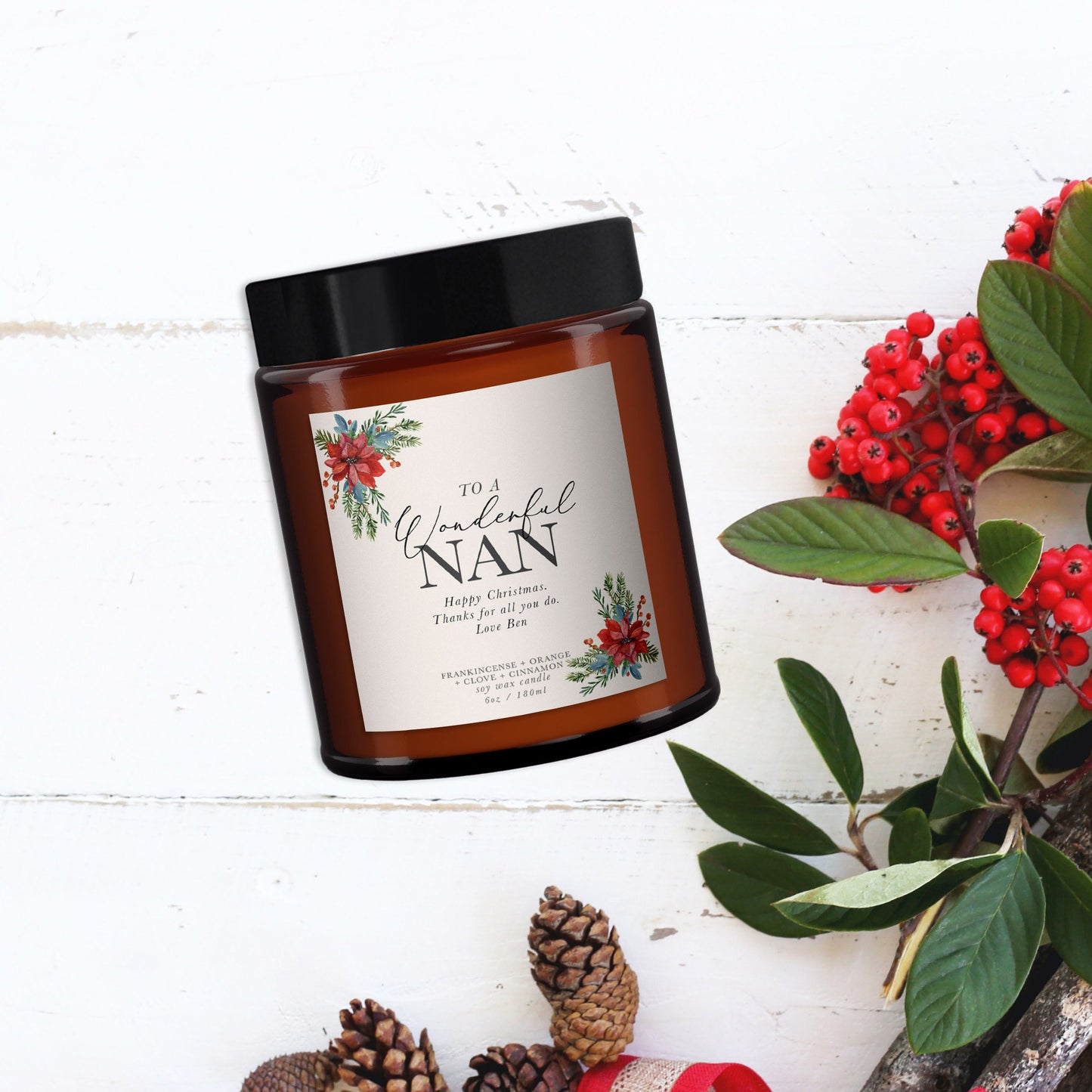 Wonderful Nan Personalised Christmas Candle, Gift for Nan, Nan Christmas Gift, Pure essential oil soy wax candle, Christmas candle