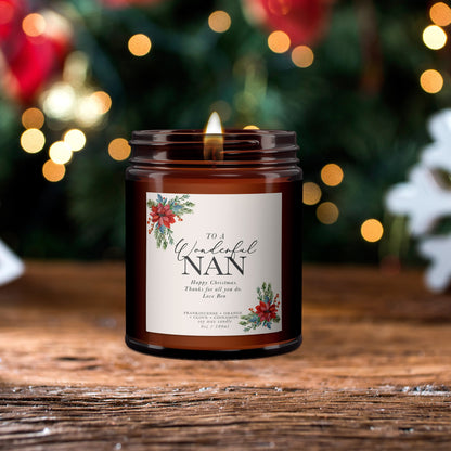 Wonderful Nan Personalised Christmas Candle, Gift for Nan, Nan Christmas Gift, Pure essential oil soy wax candle, Christmas candle