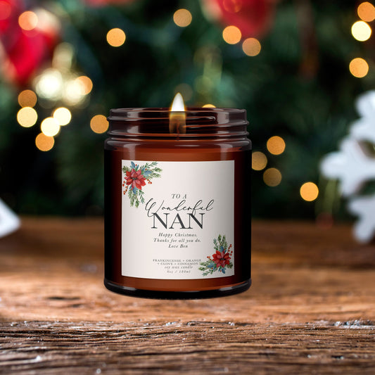 Wonderful Nan Personalised Christmas Candle, Gift for Nan, Nan Christmas Gift, Pure essential oil soy wax candle, Christmas candle