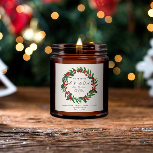 Wonderful Auntie and Uncle Personalised Christmas Candle, Gift for Aunt and Uncle, Christmas Gift, Pure essential oil soy wax candle