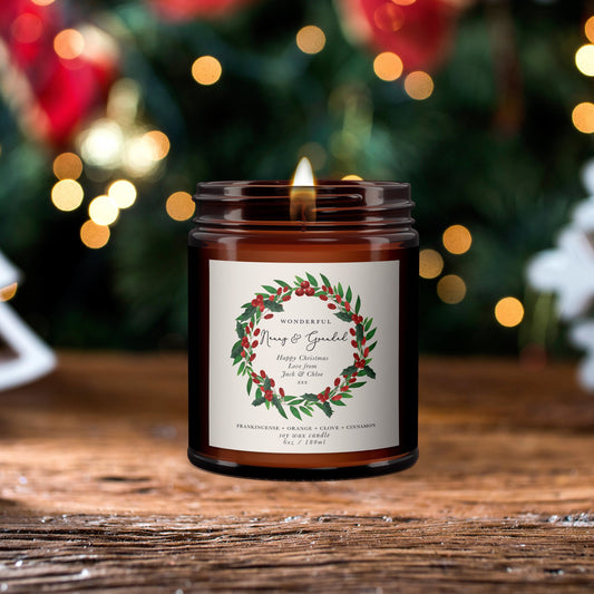Nanny and Grandad Personalised Christmas Candle, Gift for Nan and Grandad, All Natural Christmas Gift, Christmas Candle