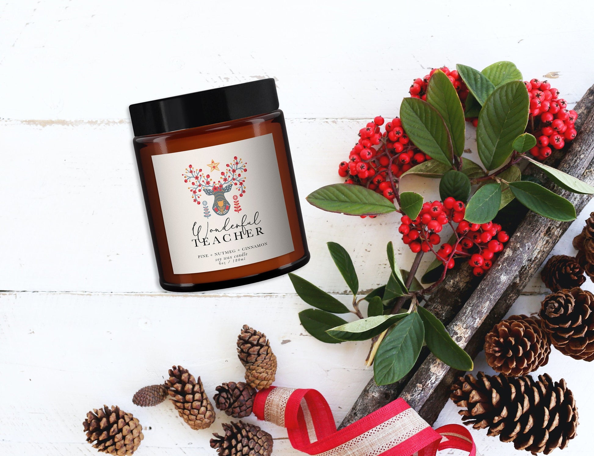 Wonderful Teacher Christmas Candle, Pure essential oil soy wax candle, teacher gift, thank you teacher gift, end of term gift, Christmas