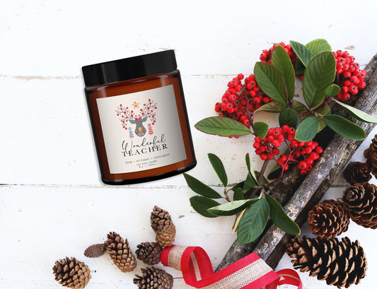 Wonderful Teacher Christmas Candle, Pure essential oil soy wax candle, teacher gift, thank you teacher gift, end of term gift, Christmas
