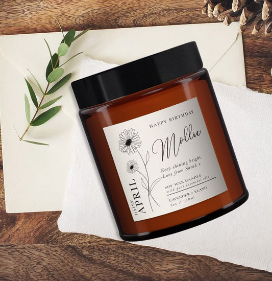 Personalised Birth Flower Aromatherapy Candle Gift, April Birthday Gift, Daisy, Birthday Gift for Friend, Birthday Gift for Her