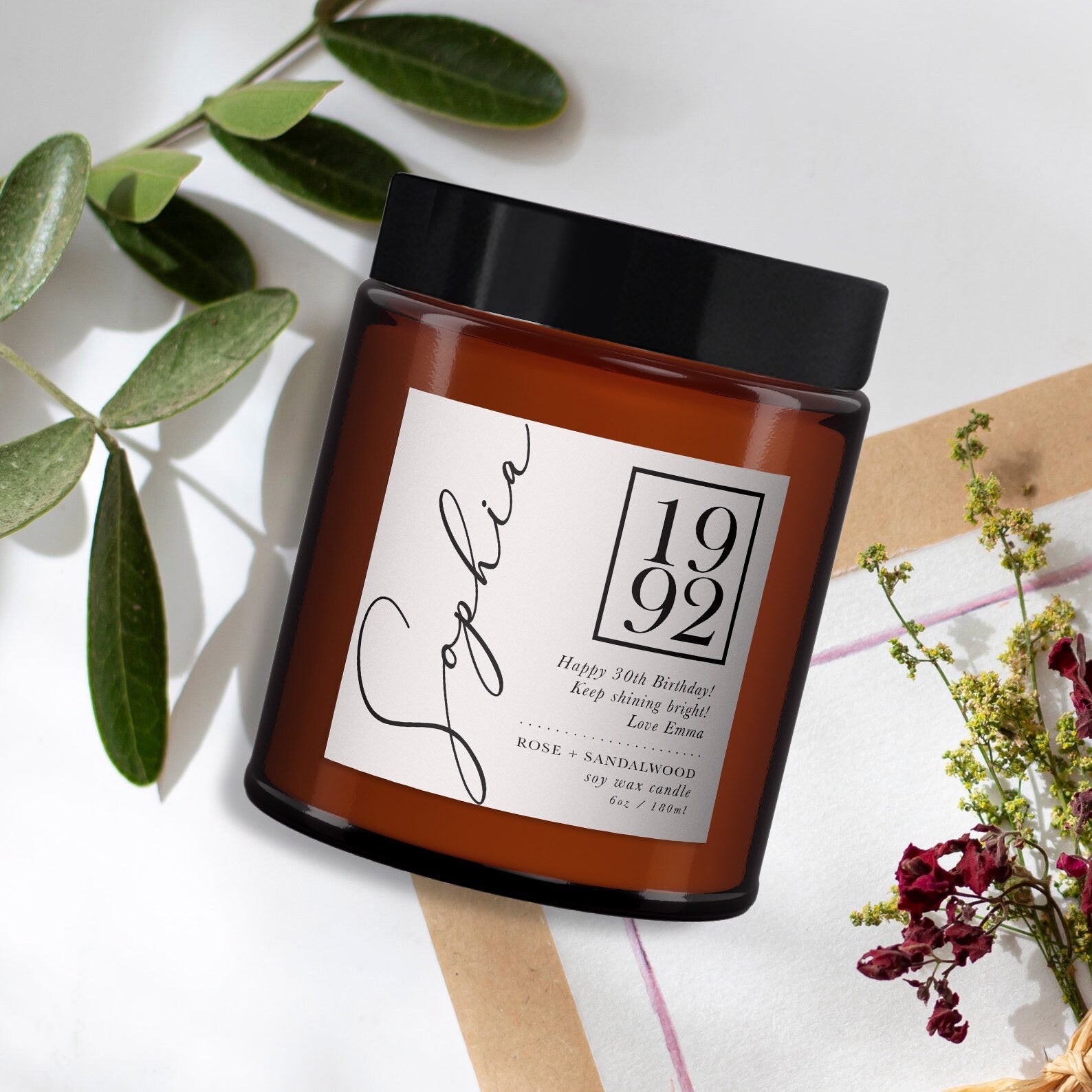 Any Year Personalised Candle Gift, Pure Essential Oil Candle With Wellbeing Benefits, Birthday Gift for Friend, Birthday Gift for Her