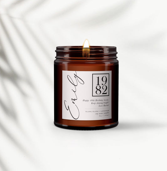 Any Year Birthday Personalised Aromatherapy Candle Gift, 18th, 25th, 30th, 40th, 50th, 60th, Birthday Gift for Friend, Birthday Gift for Her