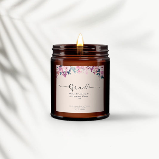 Gift for Gran, Granny Candle Gift, Birthday Gift, Christmas Gift for Granny, Personalised Aromatherapy Candle, Pure essential oil soy wax