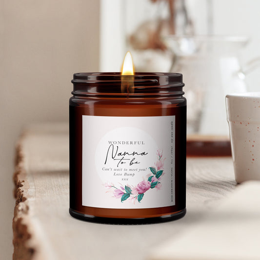 Nanna to be personalised candle gift, pure essential oil soy wax candle, mothers day gift for nanna to be, gift for nanny to be, new nana
