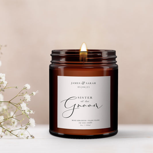 Sister of the Groom Personalised Candle, Pure Essential Oil Candle, Sister of the Groom Gift, Gift for Sister of the Groom