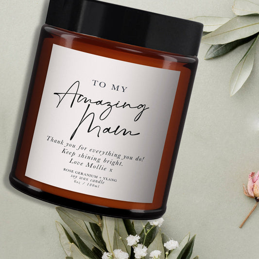 Amazing Mam Personalised Aromatherapy Candle Gift,Gift for Mam, Mother's Day present, Mam Birthday Gift,Pure essential oil soy wax candle