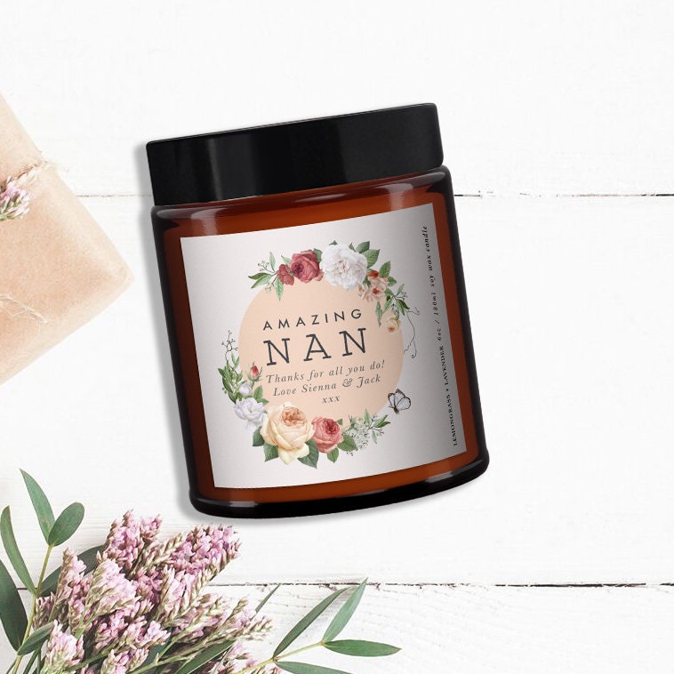 Amazing Nan Botanical Aromatherapy Candle, Personalised Candle Gift, Nanna, Nan, Nanny, Pure essential oil soy wax candle, Mothers day