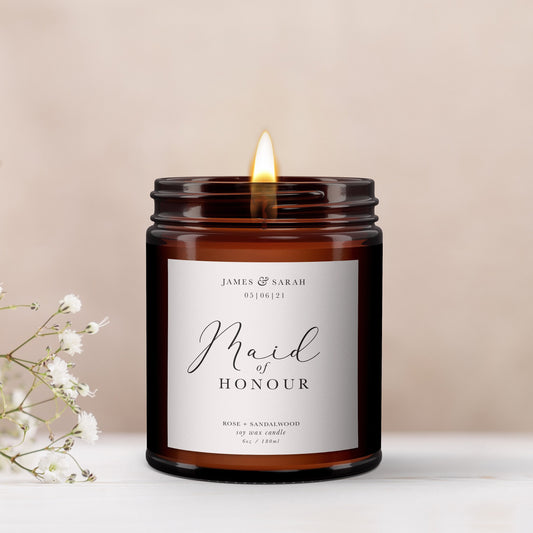 Maid of Honour Personalised Candle, Pure Essential Oil Candle, Maid of Honour Gift, Bridesmaid Gift, Gift for Maid of Honour
