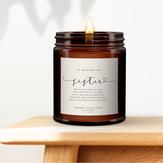 In memory of Sister Candle, Memorial candle, Remembrance candle, Sympathy, Bereavement, Condolences, Pure essential oil soy wax candle