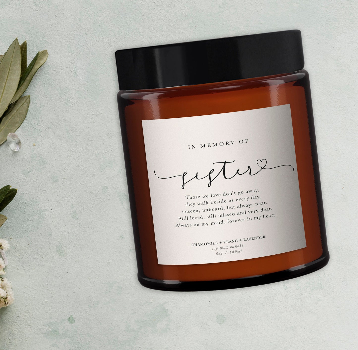 In memory of Sister Candle, Memorial candle, Remembrance candle, Sympathy, Bereavement, Condolences, Pure essential oil soy wax candle
