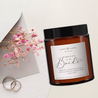 Parents of the Bride Personalised Candle Gift, Pure Essential Oil Candle, Parents of the Bride Gift, Gift for Parents of the Bride