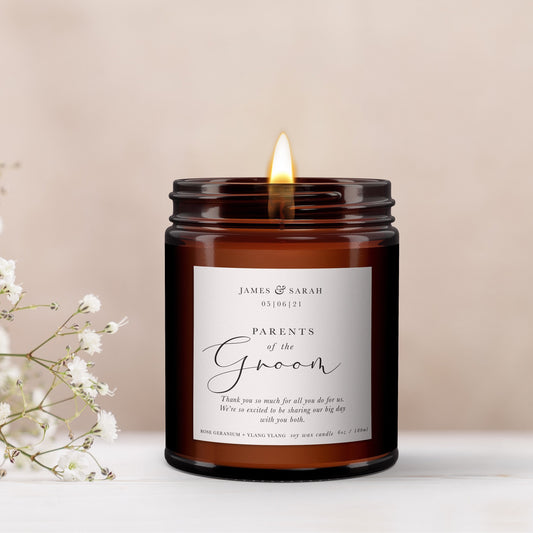 Parents of the Groom Personalised Candle Gift, Pure Essential Oil Candle, Parents of the Groom Gift, Gift for Parents of the Groom