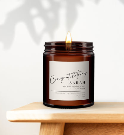 Congratulations Aromatherapy Candle Gift, personalised candle, special gift, graduation, driving test, new job