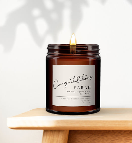 Congratulations Aromatherapy Candle Gift, personalised candle, special gift, graduation, driving test, new job