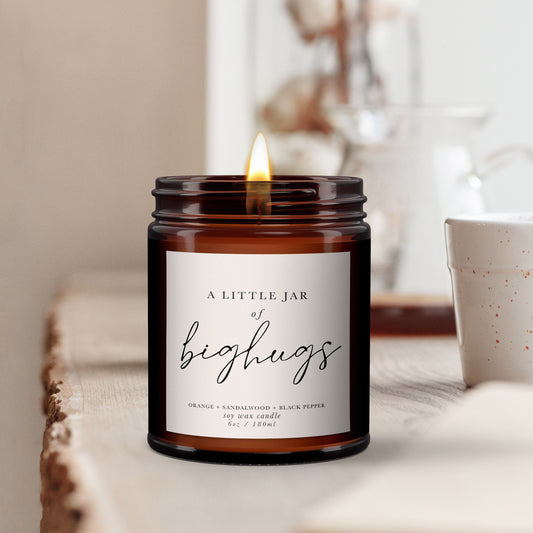 Big Hugs Pure Essential Oil Aromatherapy Candles - Little Jar of Big Hugs, Thoughtful Candle,Well-being,All Natural,Non-Toxic,Soy Wax Candle