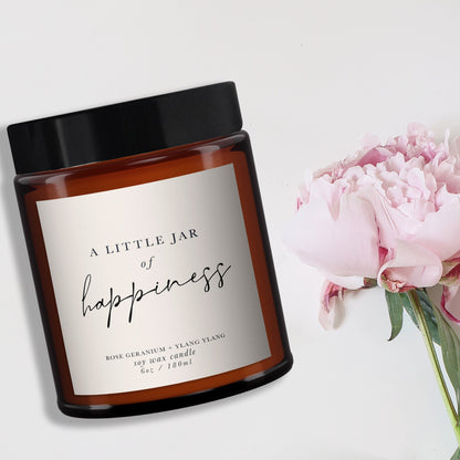 Happiness Pure Essential Oil Aromatherapy Candles - Minimal Decor, Little Jar of Happiness, Mood Boosting, Well-being Soy Wax Candle