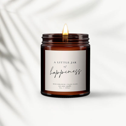 Happiness Pure Essential Oil Aromatherapy Candles - Minimal Decor, Little Jar of Happiness, Mood Boosting, Well-being Soy Wax Candle