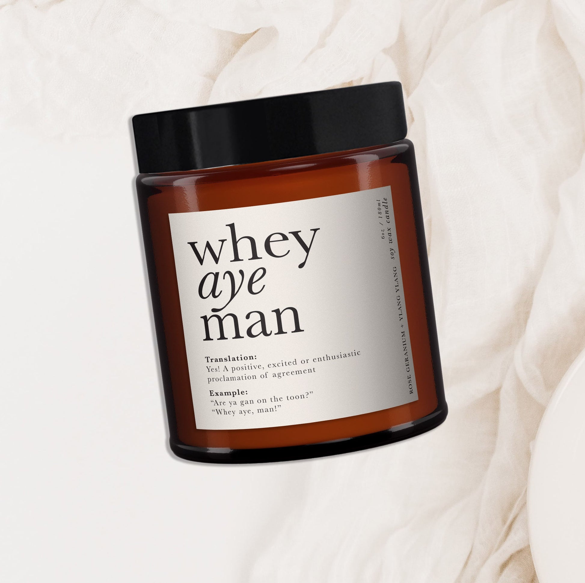 Whey Aye Man Aromatherapy Candle, Essential Oils, Statement, Art, Typography, Minimal Decor, Northerner Gift, Cheeky Gift, Fun Gift