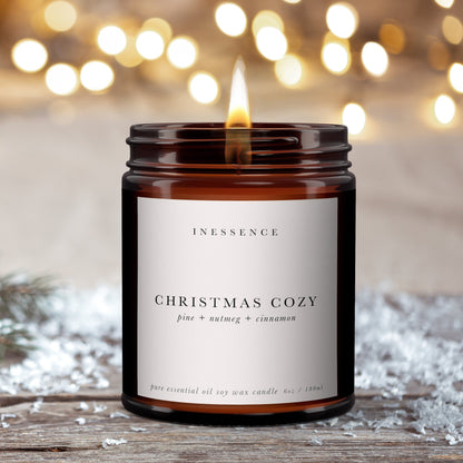 Pine + Nutmeg + Cinnamon Christmas Cozy Aromatherapy Candle, Christmas Candle, Pure Essential Oil, Soy Wax, Candle, Winter Candle