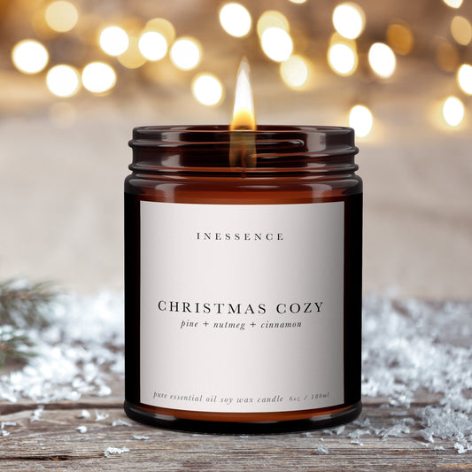 Pine + Nutmeg + Cinnamon Christmas Cozy Aromatherapy Candle, Christmas Candle, Pure Essential Oil, Soy Wax, Candle, Winter Candle