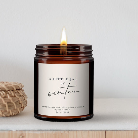 Winter Candle - Frankincense + Clove + Cinnamon + Orange Aromatherapy Candle, Christmas Candle, Pure Essential Oil, Soy Wax, Winter Candle