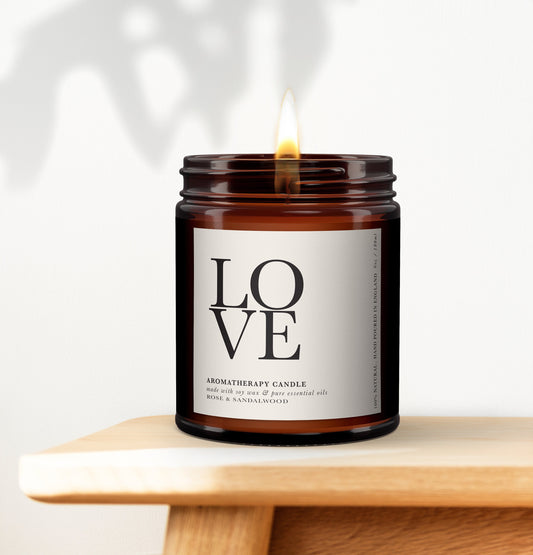 Love Aromatherapy Candle, Essential Oils, Statement, Art, Typography, Minimal Decor, Christmas, Birthday, Friend
