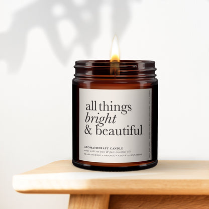 All Things Bright & Beautiful Aromatherapy Candle, Essential Oils, Statement, Beautiful, Typography, Christmas, Stylish, Minimal Decor