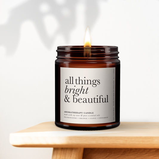 All Things Bright & Beautiful Aromatherapy Candle, Essential Oils, Statement, Beautiful, Typography, Christmas, Stylish, Minimal Decor