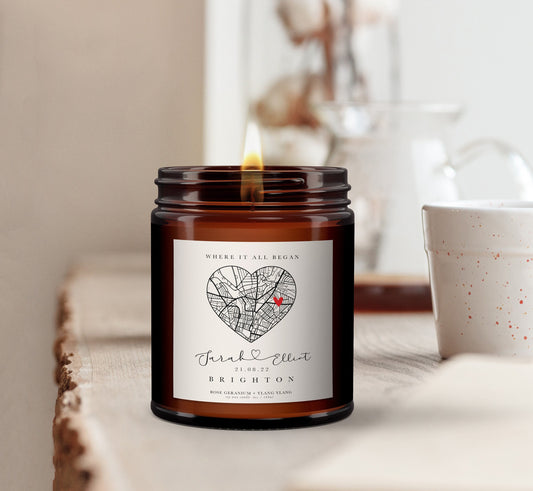 Custom Map Candle Gift | Anniversary Candle Gift | Valentines Gift | Personalised Map Print | Personalised Candle | Essential Oil Candle