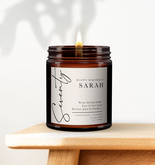 70th Birthday Candle Gift, All natural, Aromatherapy candle, Essential oil, Soy wax, Seventy, 70th Birthday Gift, Happy 70th Birthday