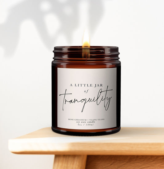Tranquility Pure Essential Oil Aromatherapy Candles - Minimal Decor, Little Jar of Tranquility, Mood Boosting, Well-being Soy Wax Candle