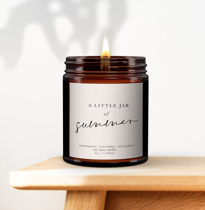Summer Pure Essential Oil Aromatherapy Candles - Minimal Decor, Little Jar of Summer, Mood Boosting, Well-being Soy Wax Candle, Summer Gift