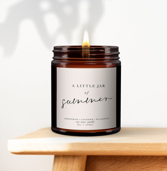 Summer Pure Essential Oil Aromatherapy Candles - Minimal Decor, Little Jar of Summer, Mood Boosting, Well-being Soy Wax Candle, Summer Gift