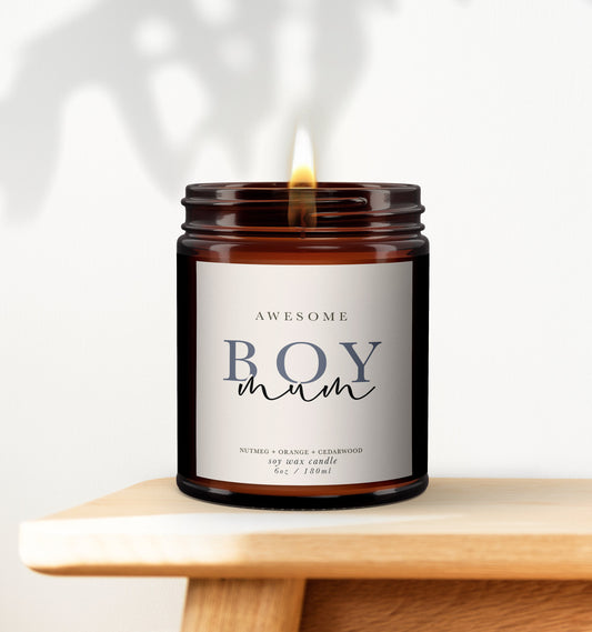 Awesome Boy Mum, Personalised Aromatherapy Candle Gift, Mum of Boys, Mother's Day, Birthday, Pure essential oil soy wax candle